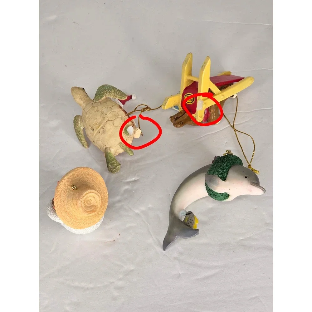 Tropical Beach Christmas Ornaments Lot Cayman Islands Santa Dolphin Bermuda 4pc